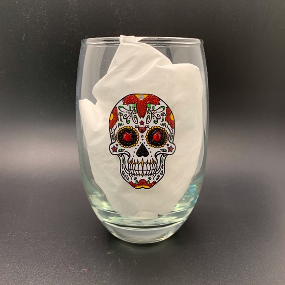 BLING SWAROVSKI CRYSTAL RED & WHITE SUGAR SKULL CANDY SKULL WINE GLASS NIB - Picture 4 of 14